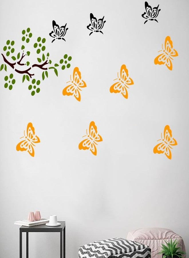 ARandNJ استنسل ARandNJ للرسم على الجدران (المقاس: 16 × 24 بوصة) - تصميم فراشة مع زهور، قابل لإعادة الاستخدام، مناسب لغرفة النوم، غرفة المدخل، غرفة الرسم، غرفة المعيشة (عبوة من قطعة واحدة) - Image 3